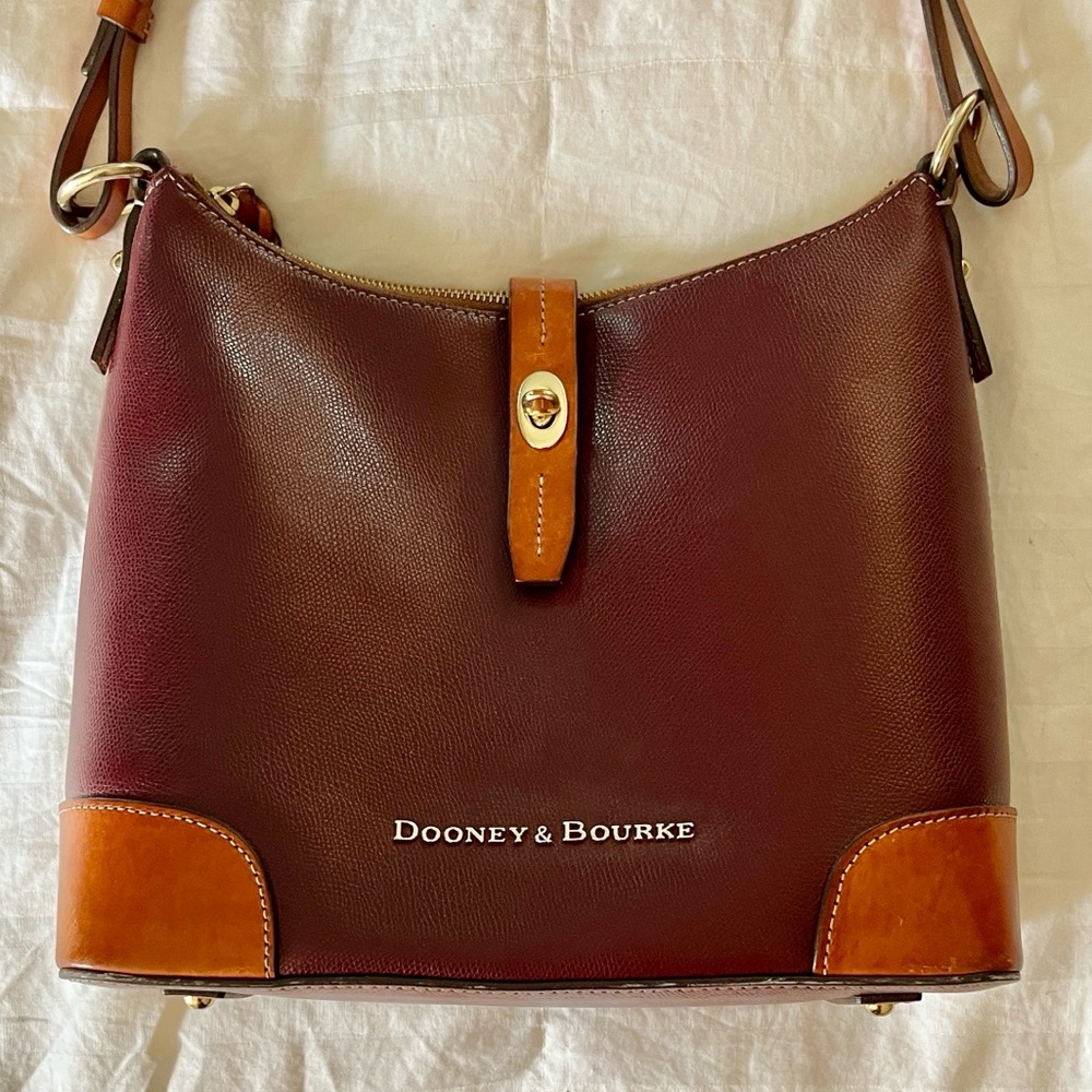 Dooney & Bourke Claremont Dover Tote Dark Red Wine / Tan Leather Tote Bag Large